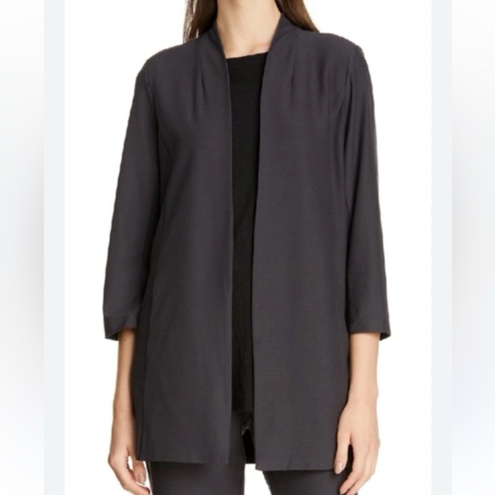 Eileen Fisher XL Gray 3/4 Sleeve Stretch Crepe Casual Cardigan with Pockets